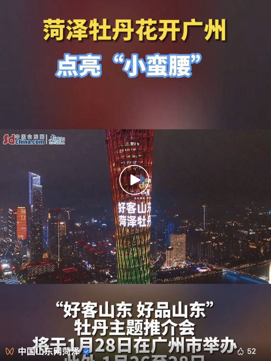 菏澤牡丹花開廣州 ，點亮“小蠻腰”……