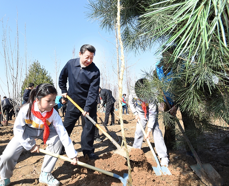 2015年4月3日，習(xí)近平總書記同大家一起植樹。